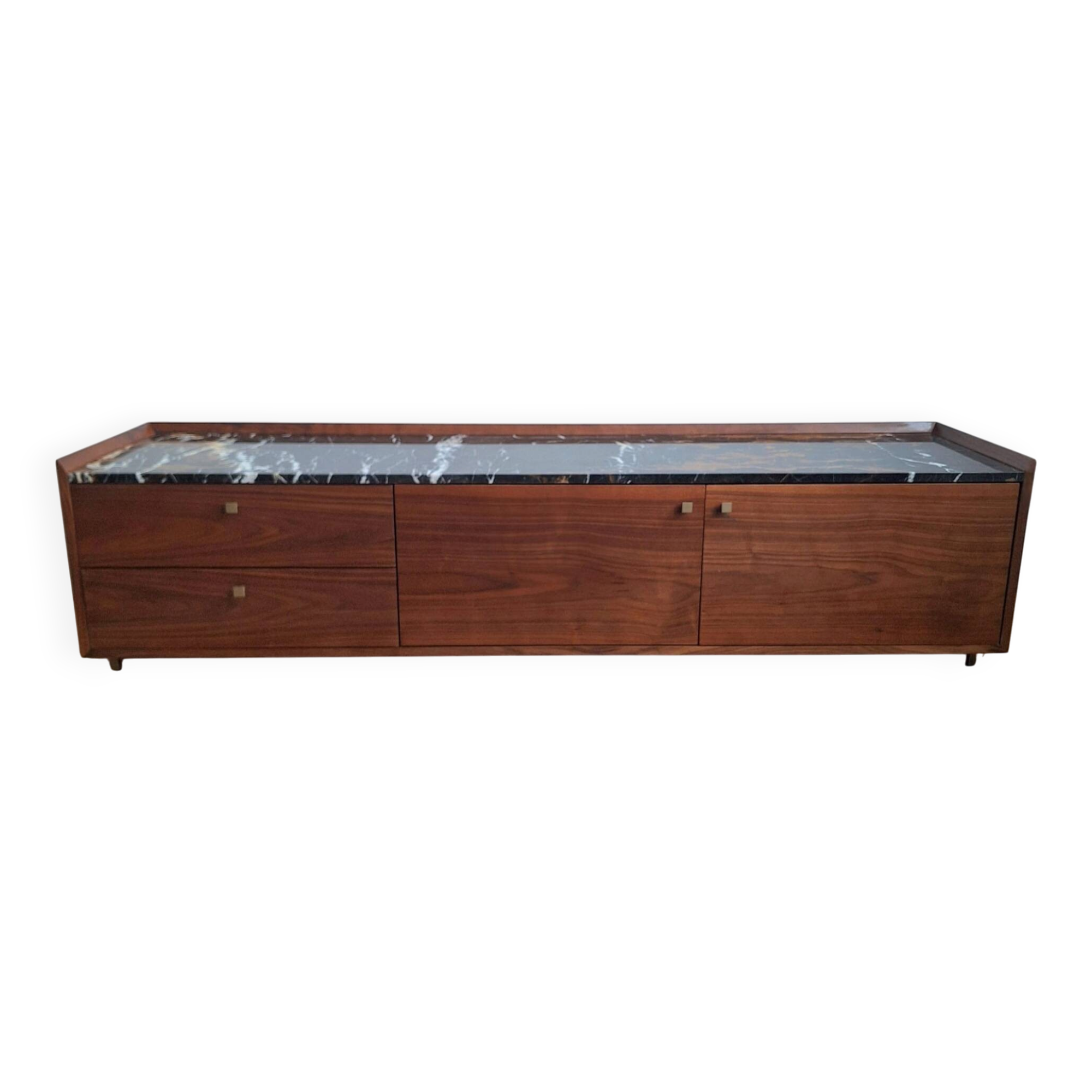 AMPM Noham TV unit, walnut sideboard with amber marble.