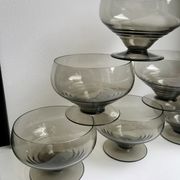 Set of 6 art deco design champagne glasses in smoked glass 30s-40s