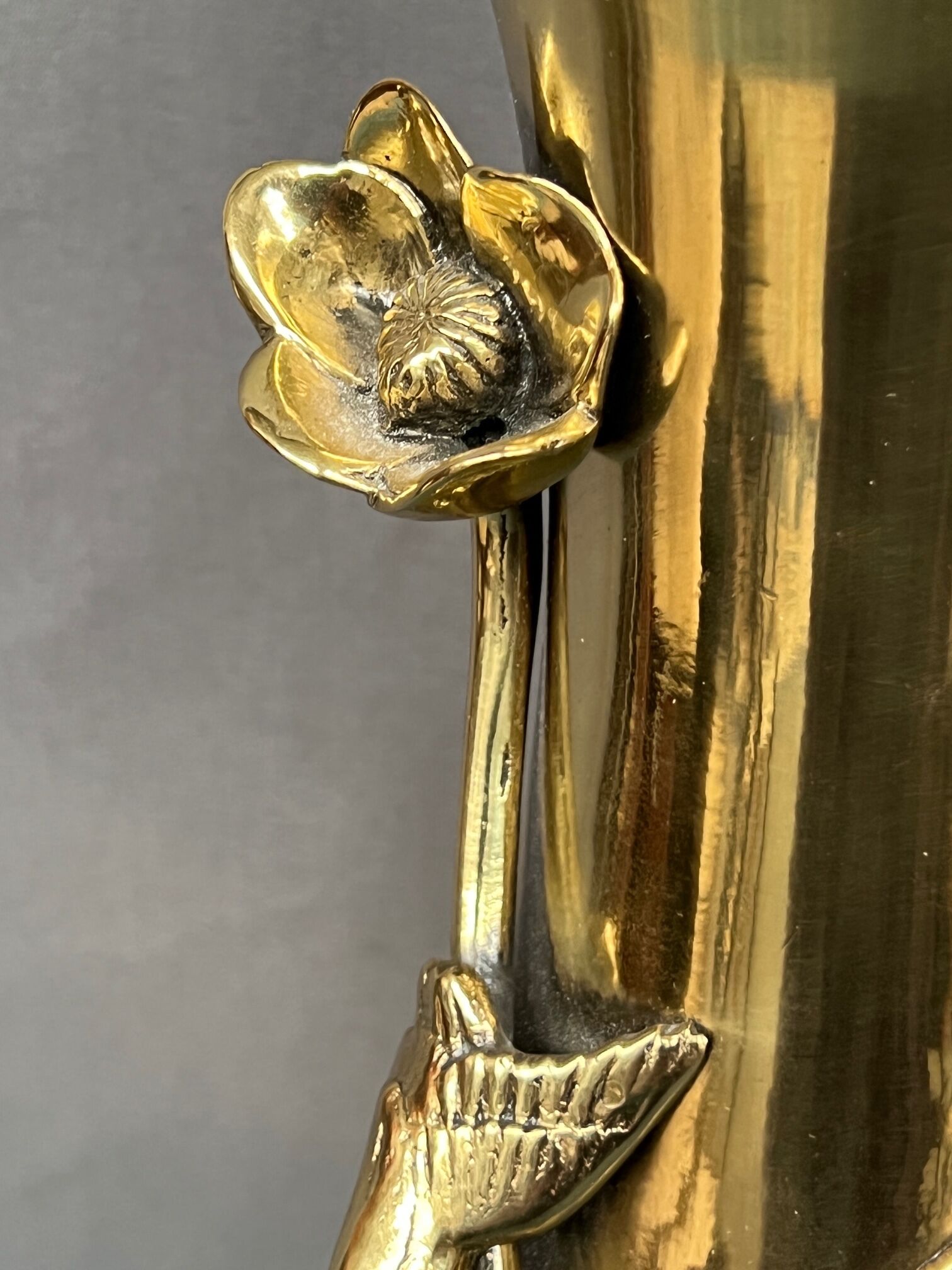 Massive bronze vase, decorated with bird figures and poppy flower.