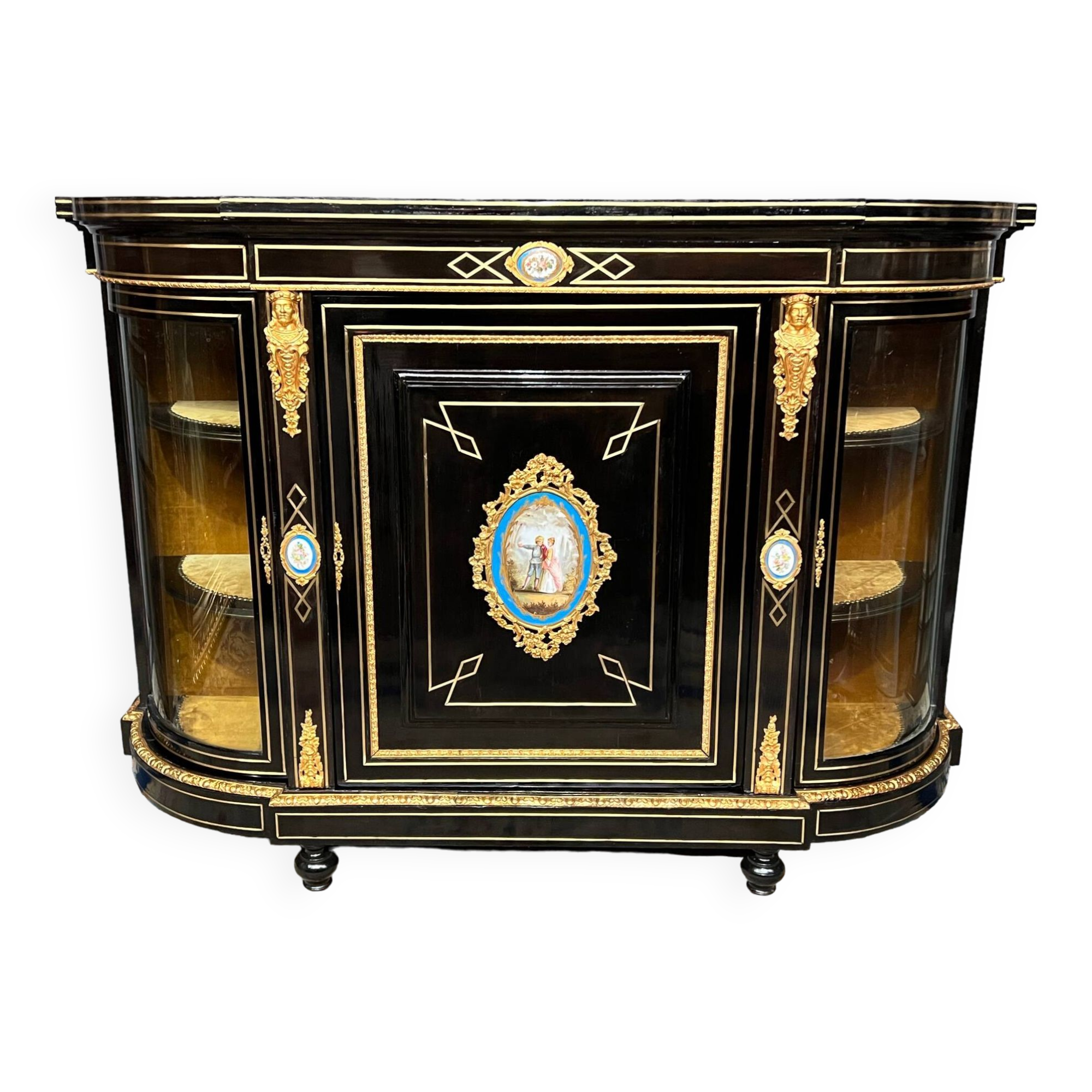 Napoleon III style credenza with four Sèvres medallions.