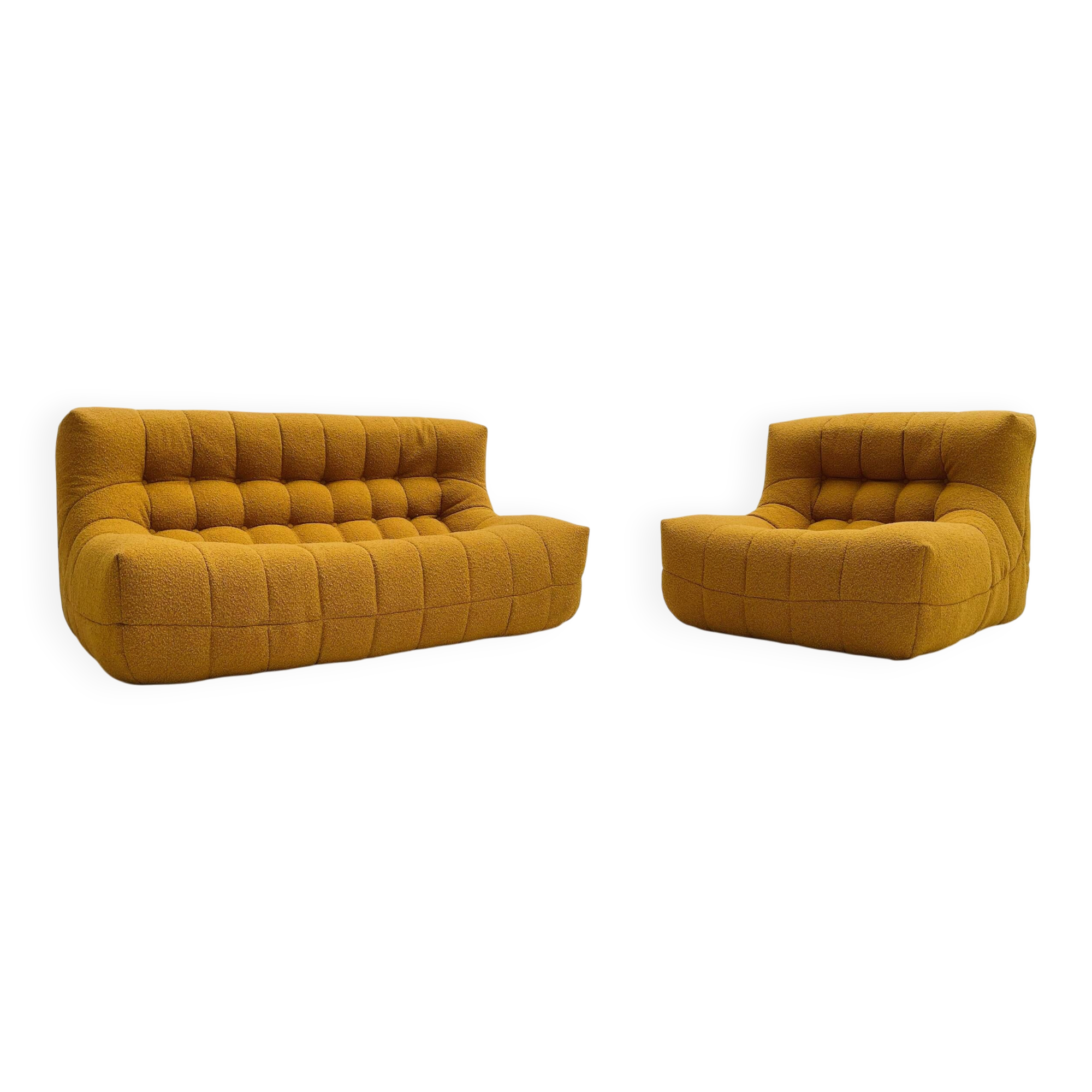 Yellow bouclé comfy Living room set