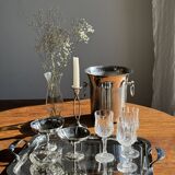 Set of 6 small crystal glasses with diamond points H14.5