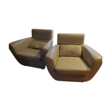 Pair of leather armchairs Ligne Roset tichka didier gomez