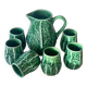 Service Vintage Années 70 – Carafe Majolica Verte + 6 Mugs Feuillage