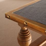Rustic Coffee Table in Slate, Brass and Solid Oak | Germany 1970s