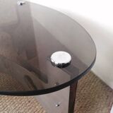 Vintage design coffee table in brushed aluminum and glass top.