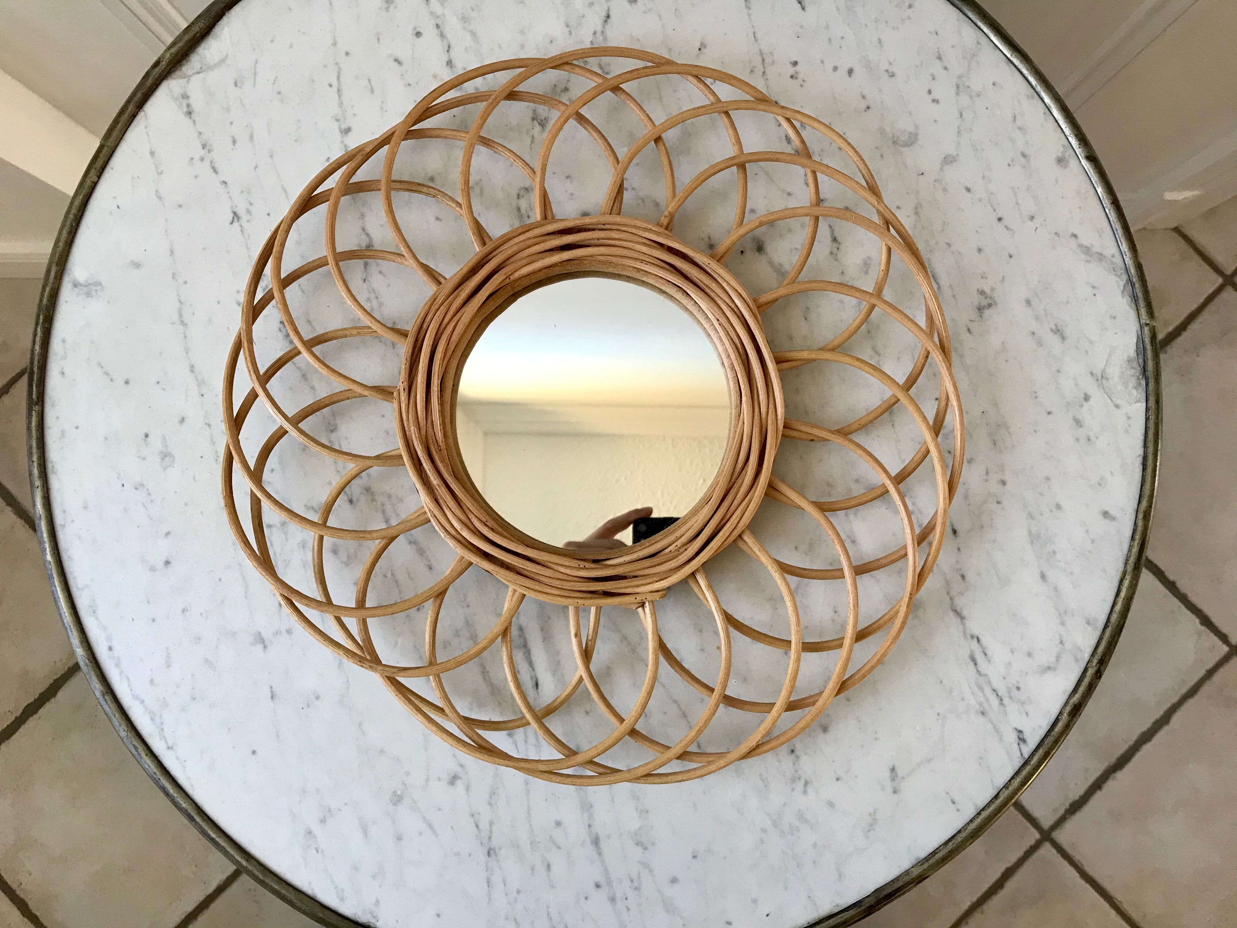 Vintage bamboo & rattan sun mirror