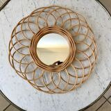 Vintage bamboo & rattan sun mirror