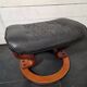 Footrest / Black leather and wood pouf - Stressless