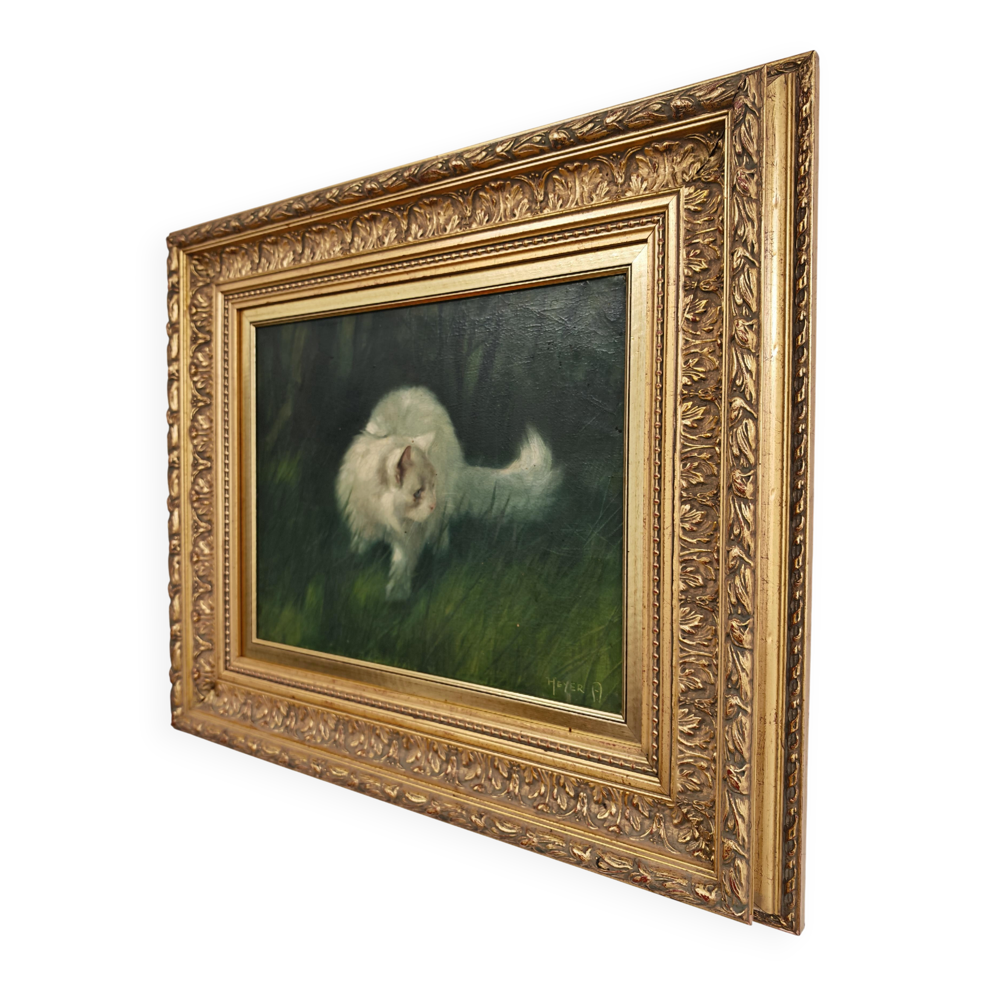 Cat in the garden, oil on canvas by Arthur Heyer, 1910s.