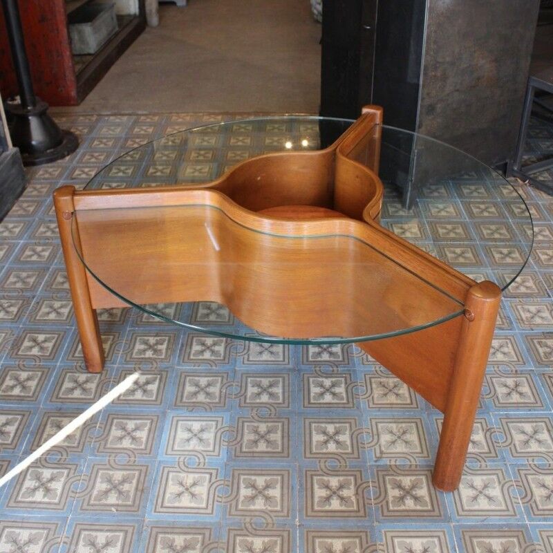 Wooden and glass coffee table 1960