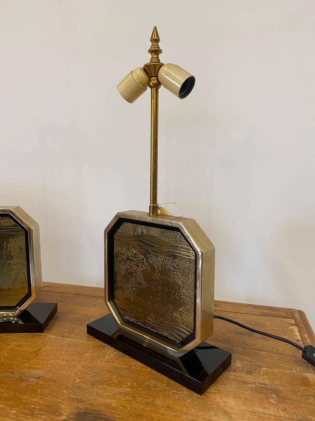 Pair of brass lamps
