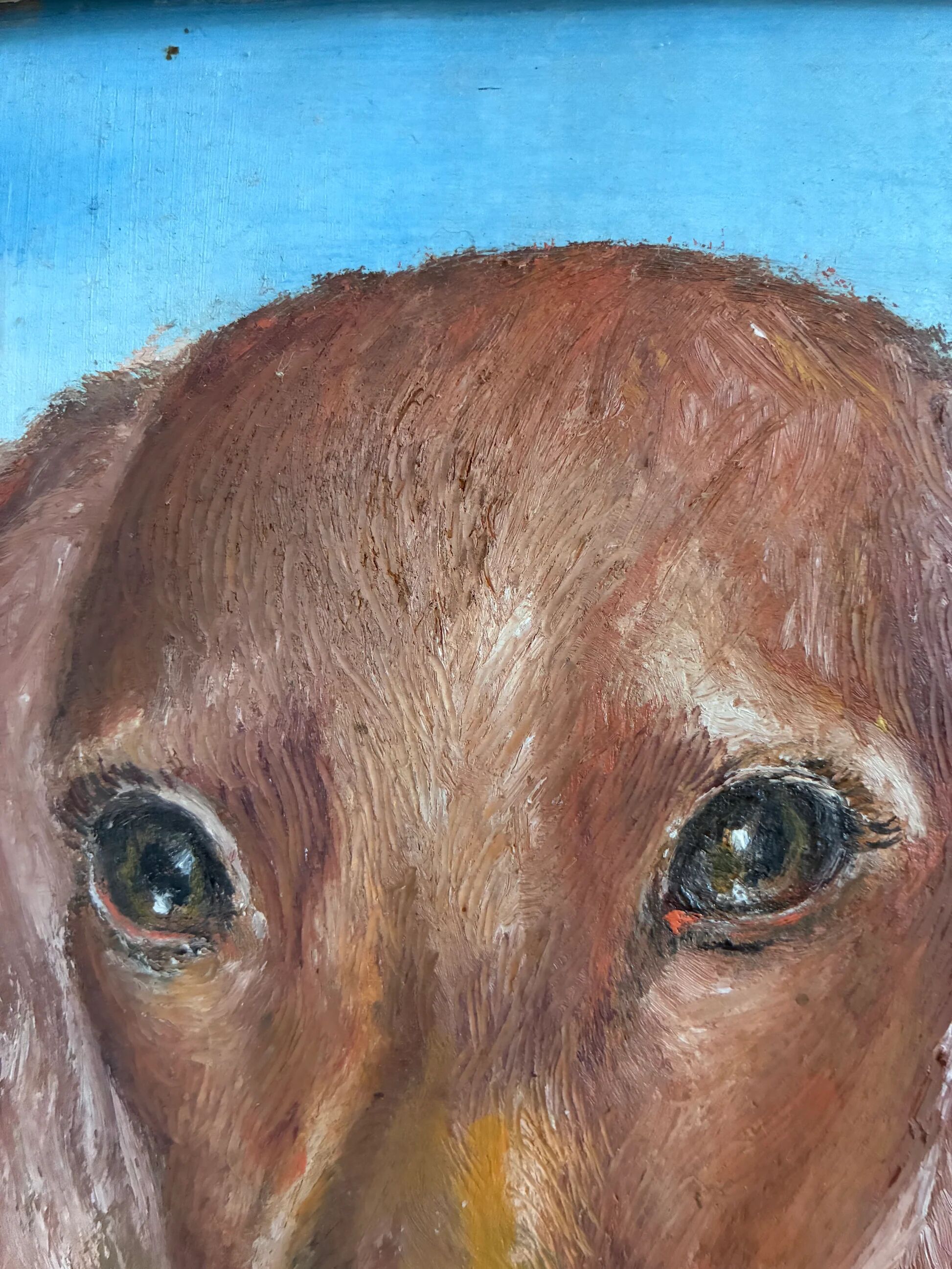 Vintage original dog portrait oil painting, signed animal art