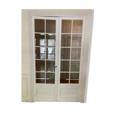 Grande double porte haussmannienne vitrée, Paris fin XIXe siècle