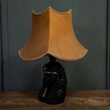 Black ceramic sphinx or pharaoh lamp 1980 brown lampshade