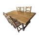 Dining table in solid oak with chairs.