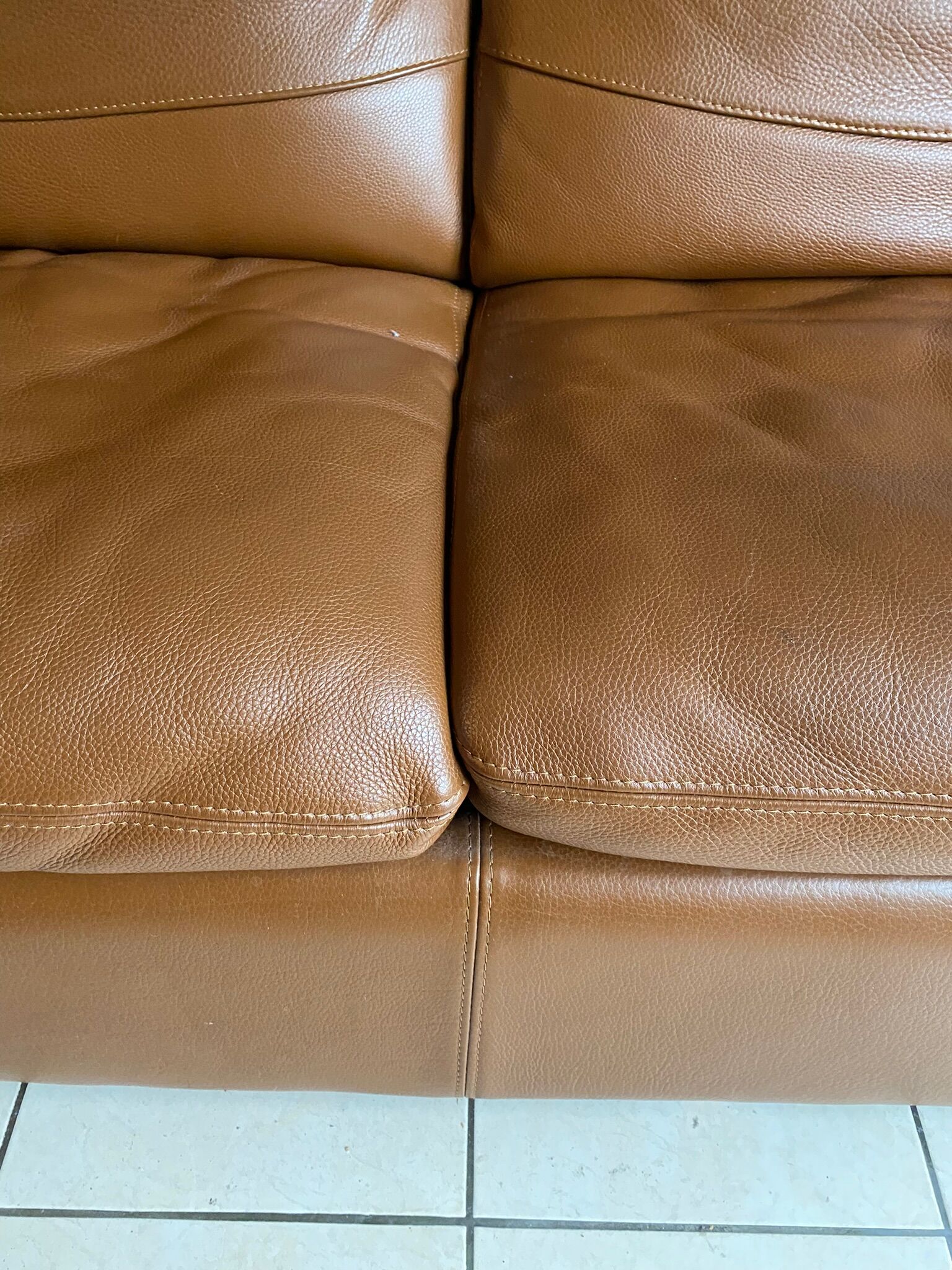 Vintage leather sofa 2 seater convertible caramel color