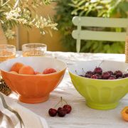 2 large vintage farm bowls in lime green and orange