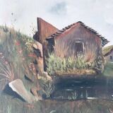 Painting on canvas 1900, alpine landscape