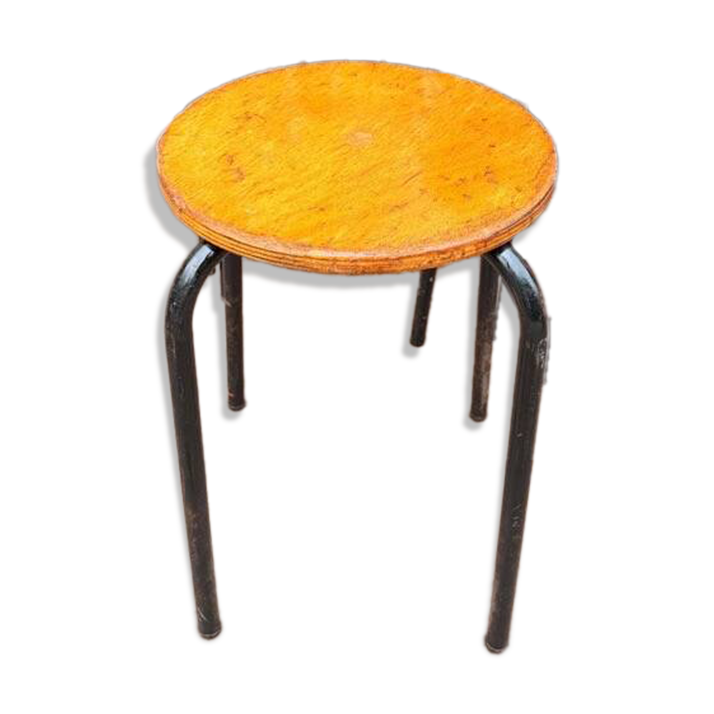 Vintage black wooden and metal stool, 1970s.