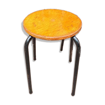 Tabouret vintage noir en bois et métal, années 70
