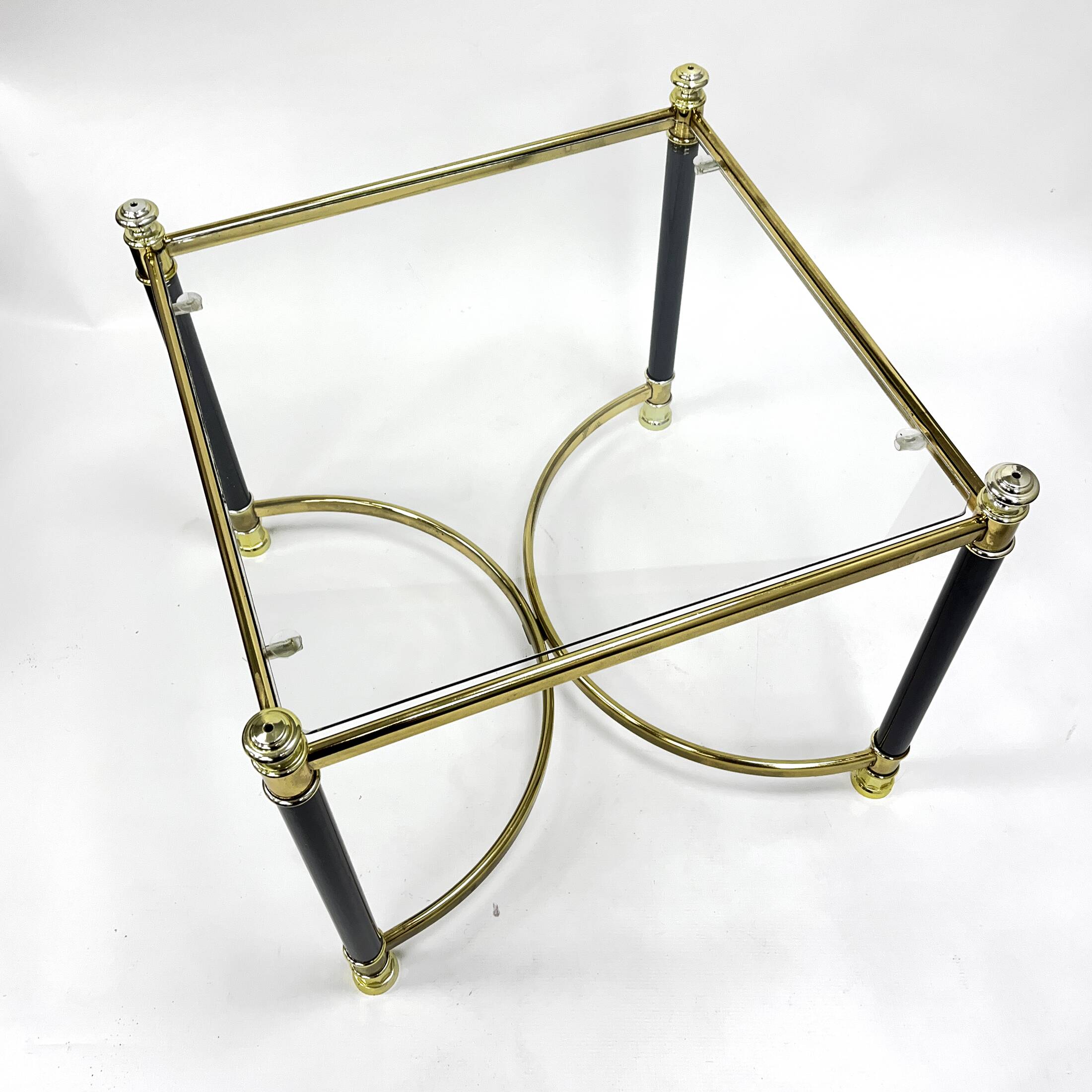 Hollywood Regency Side Table, Brass and Glass, 1970s, Maison Jansen Style