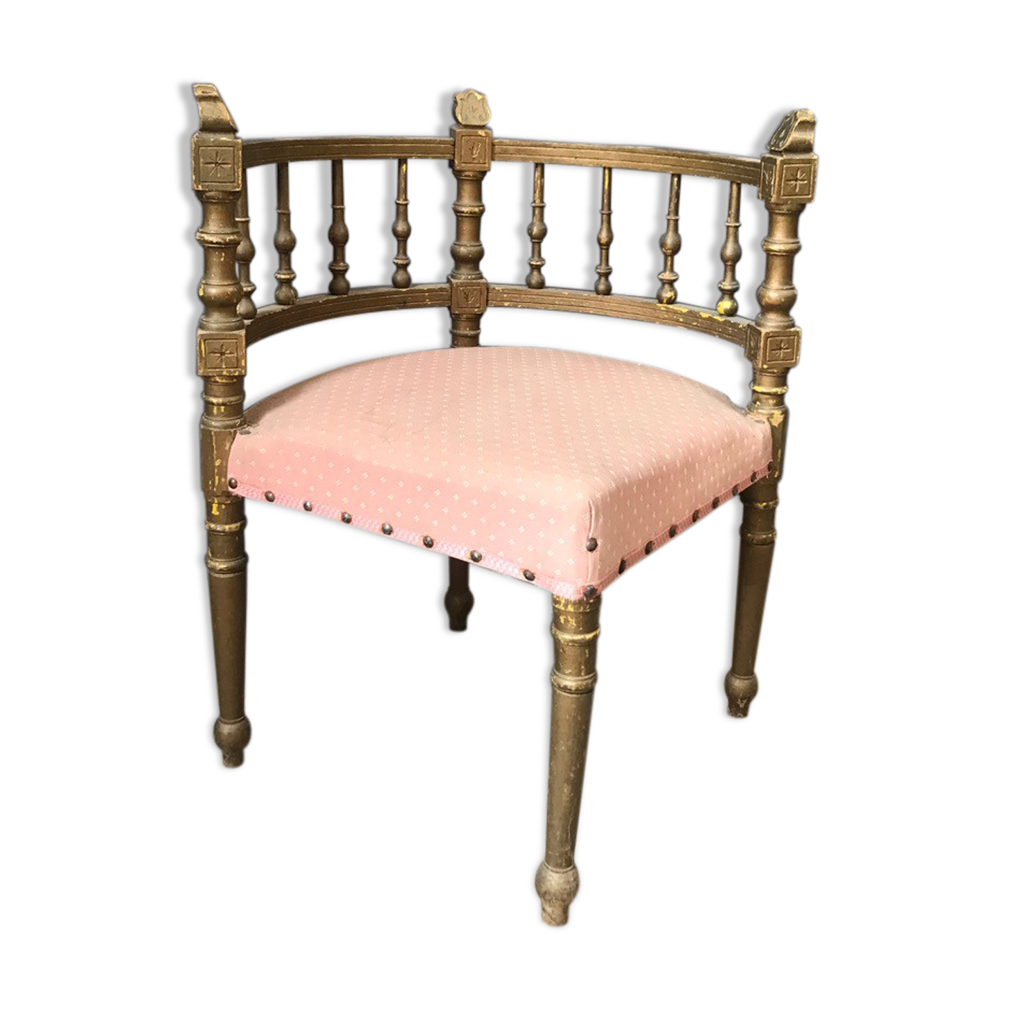 Antique corner chair, pink edge