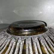 Old Verrex smoked glass fruit bowl, with a radius decoration cut into the glass