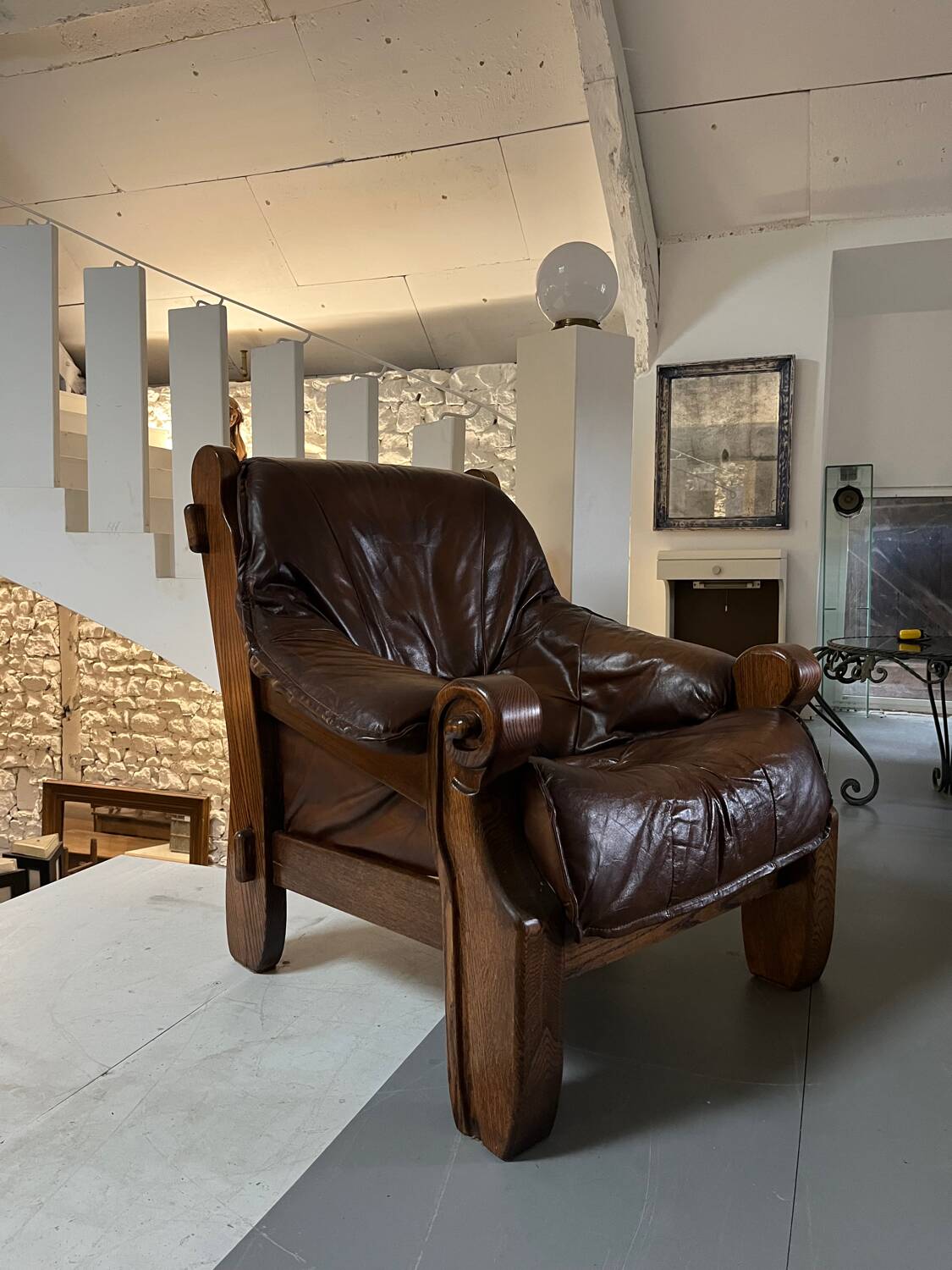 1960s Sofa and 2 Armchairs Set in Wood and Leather