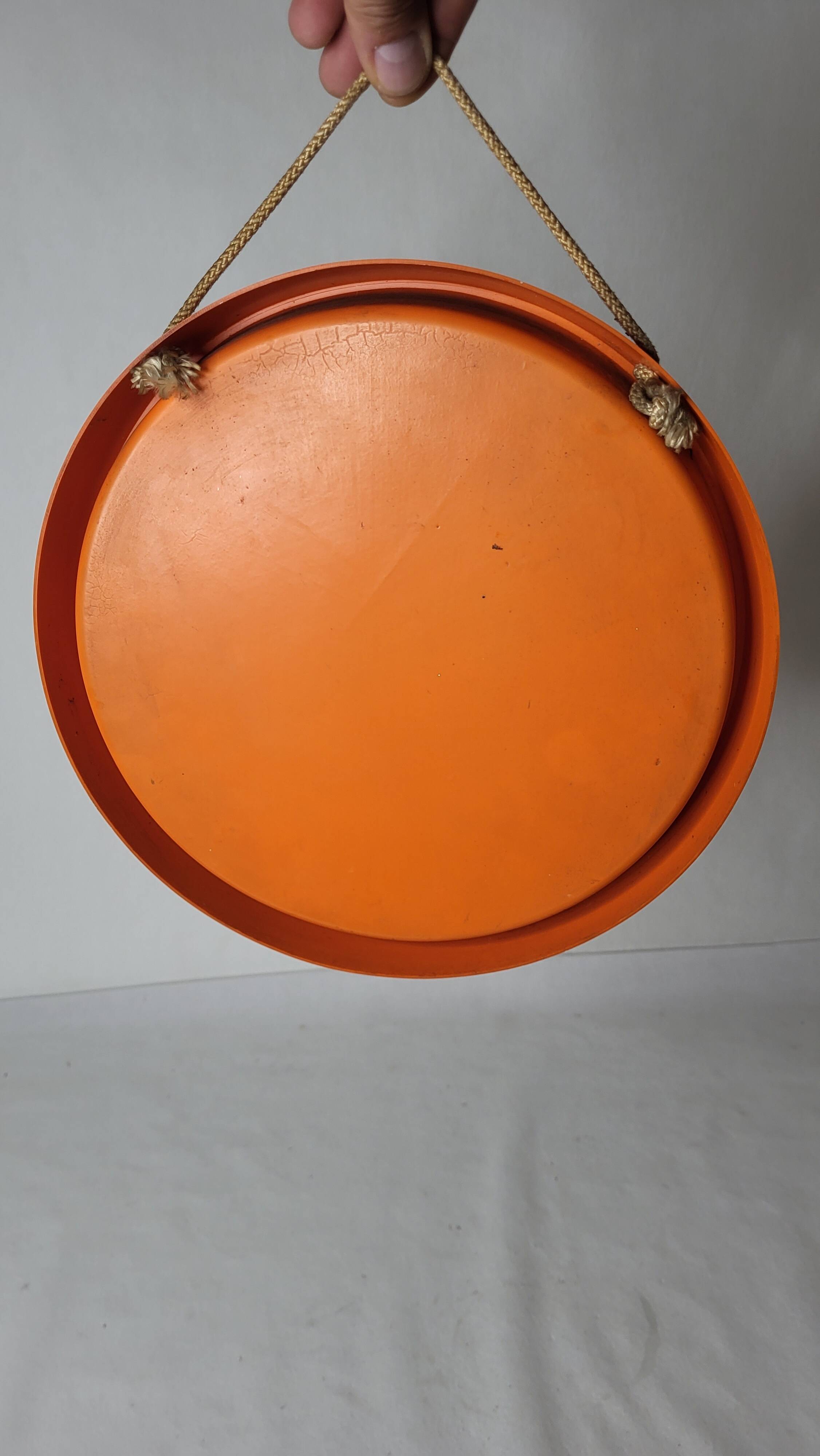 Vintage round mirror 70s / orange plastic