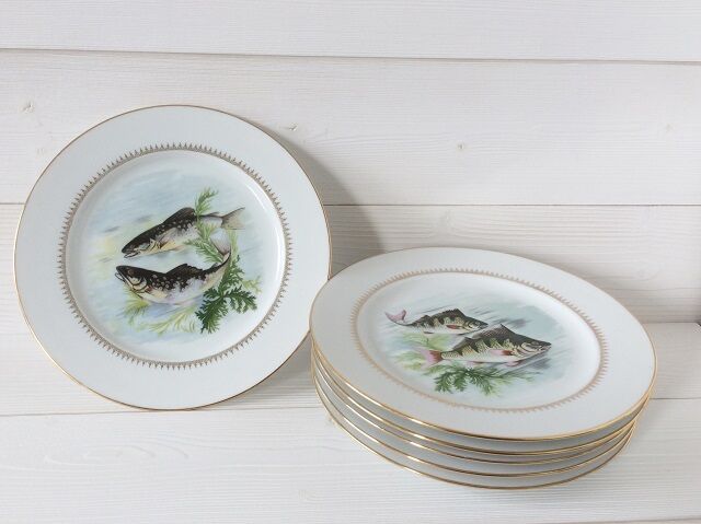 Lot 6 old fish plates, Sofafils porcelain