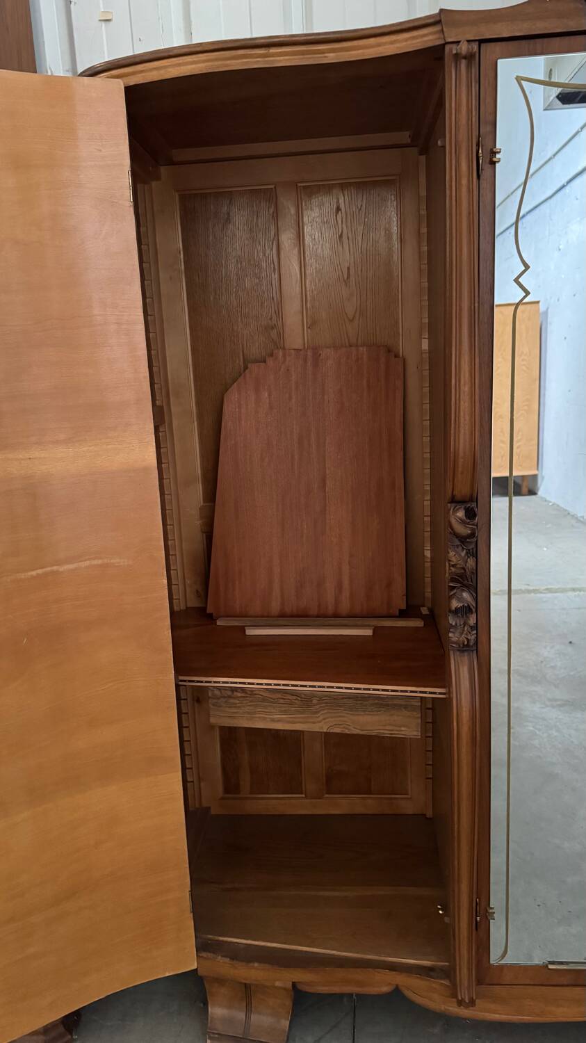 Art Deco style walnut mirrored wardrobe