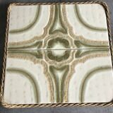 Ceramic tile trivet with vintage pattern woven wicker outline