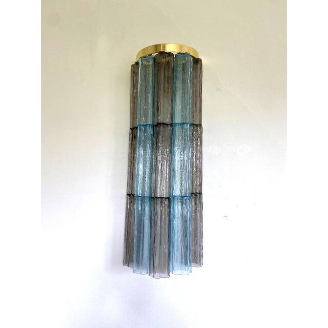 Set of 2 contemporary grey and light-blue "tronchi" murano glass wall sconce