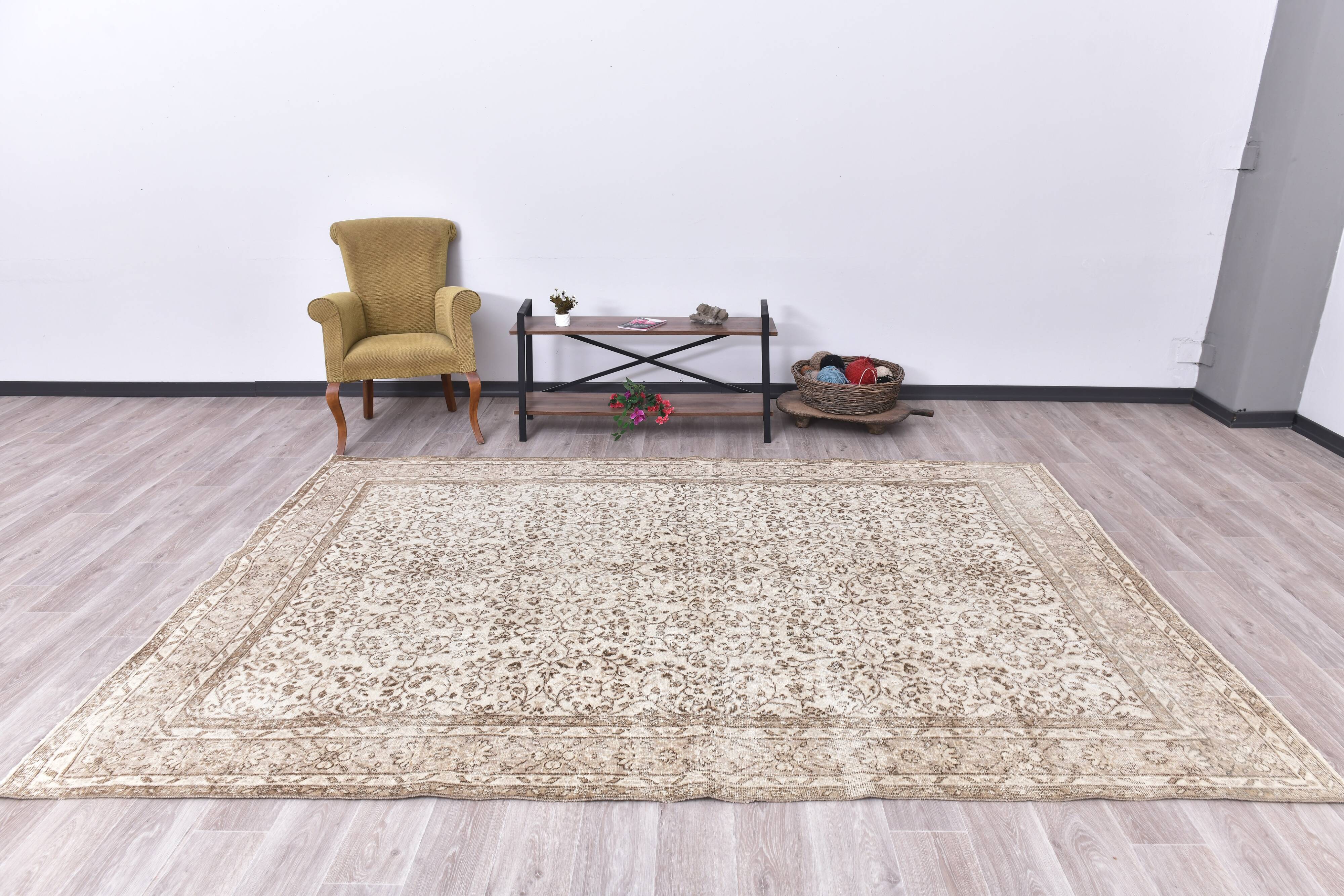 7x10 Beige & Brown Floral Vintage Rug 210x308Cm SK 240522