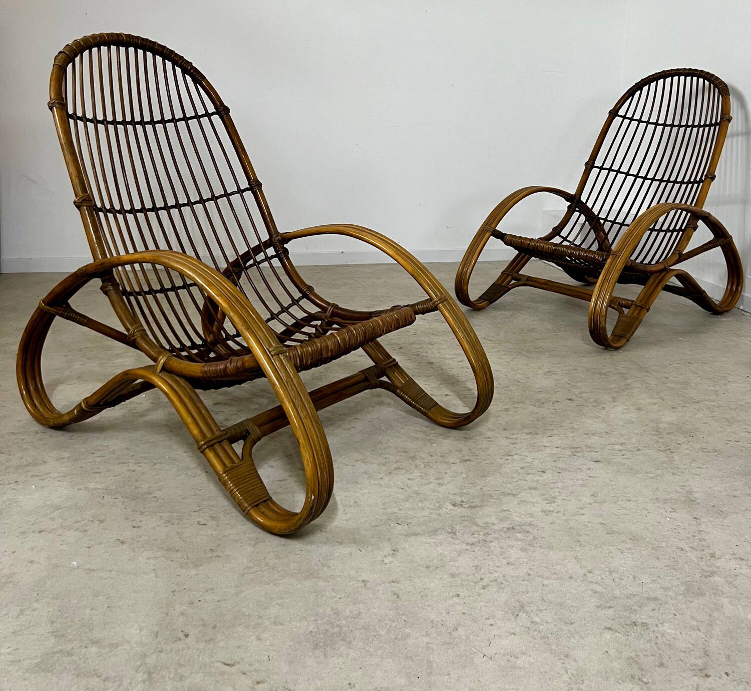 Set of 2 rattan lounge chairs armchairs Italian design from the 60s vintage rattan
