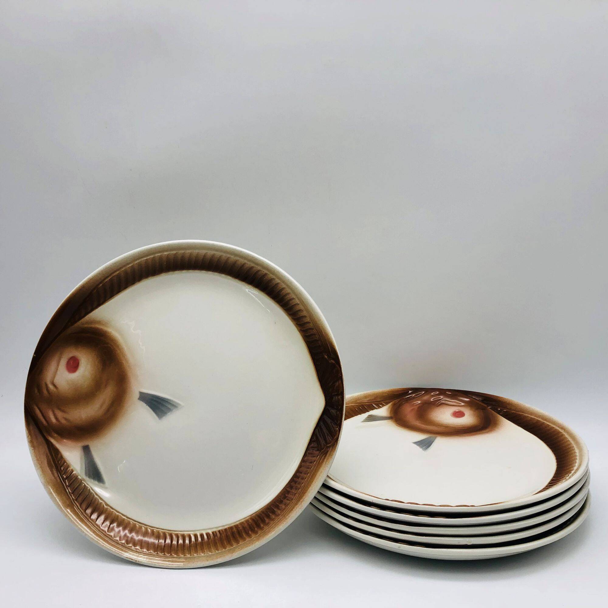6 Fish plates, Orchies earthenware Moulin des Loups.