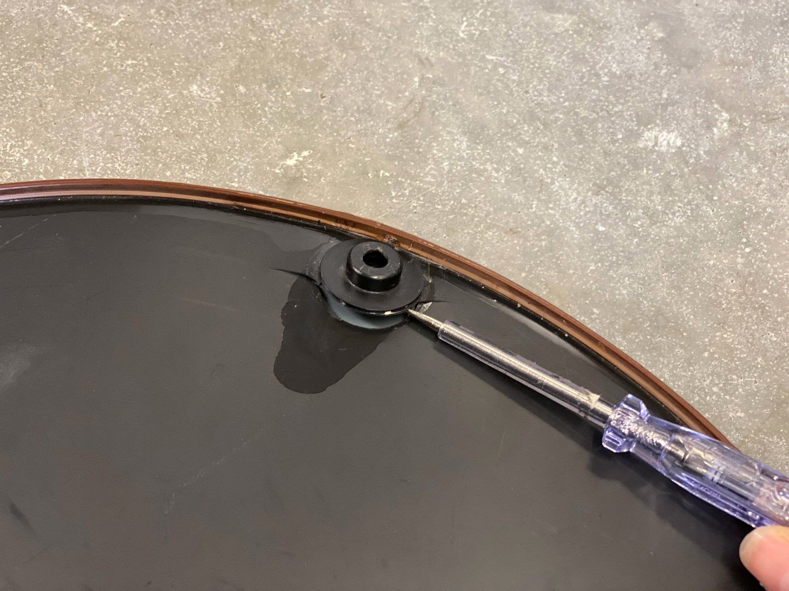 Space Age brown plastic round mirror, plastic design wall mirror