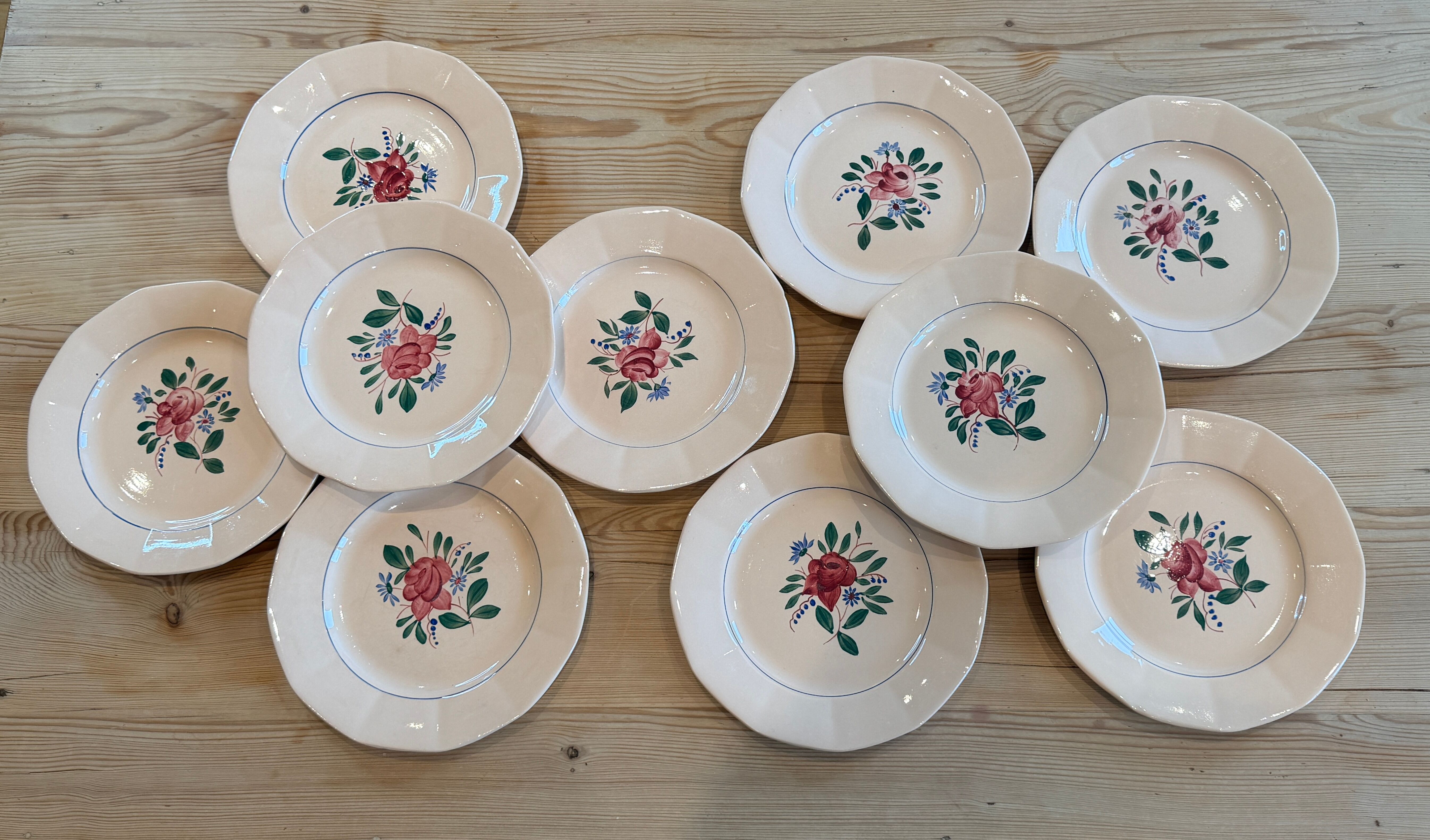 Set of 10 hand-painted plates - Sarreguemines