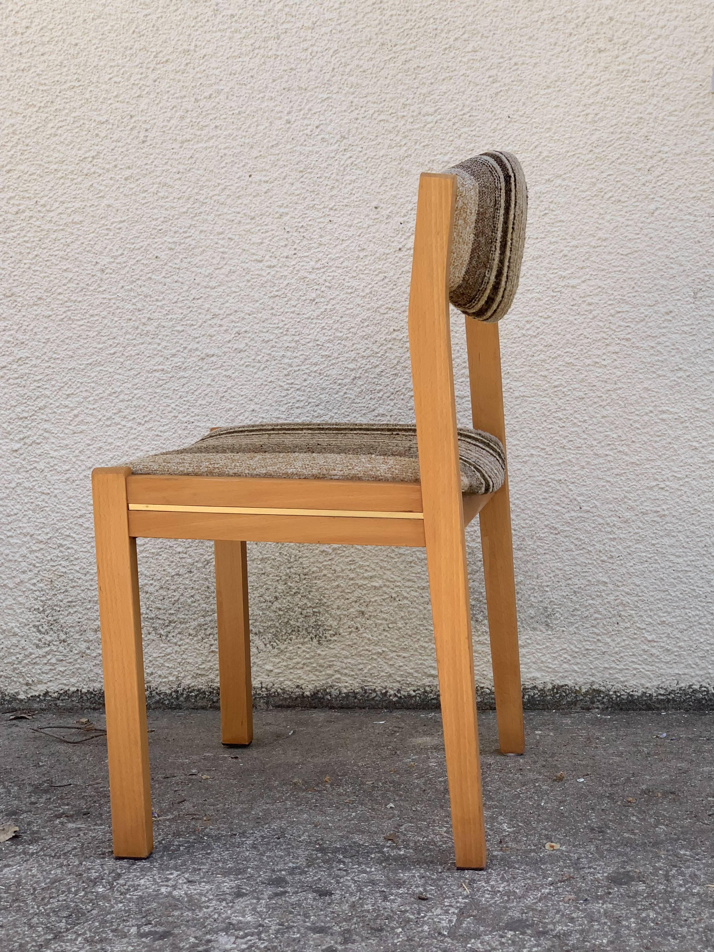 Suite of 4 chairs self beech brass and wool 1960