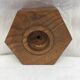 Handmade natural wood candle holder, hexagonal shape and its 3 old beeswax candles.