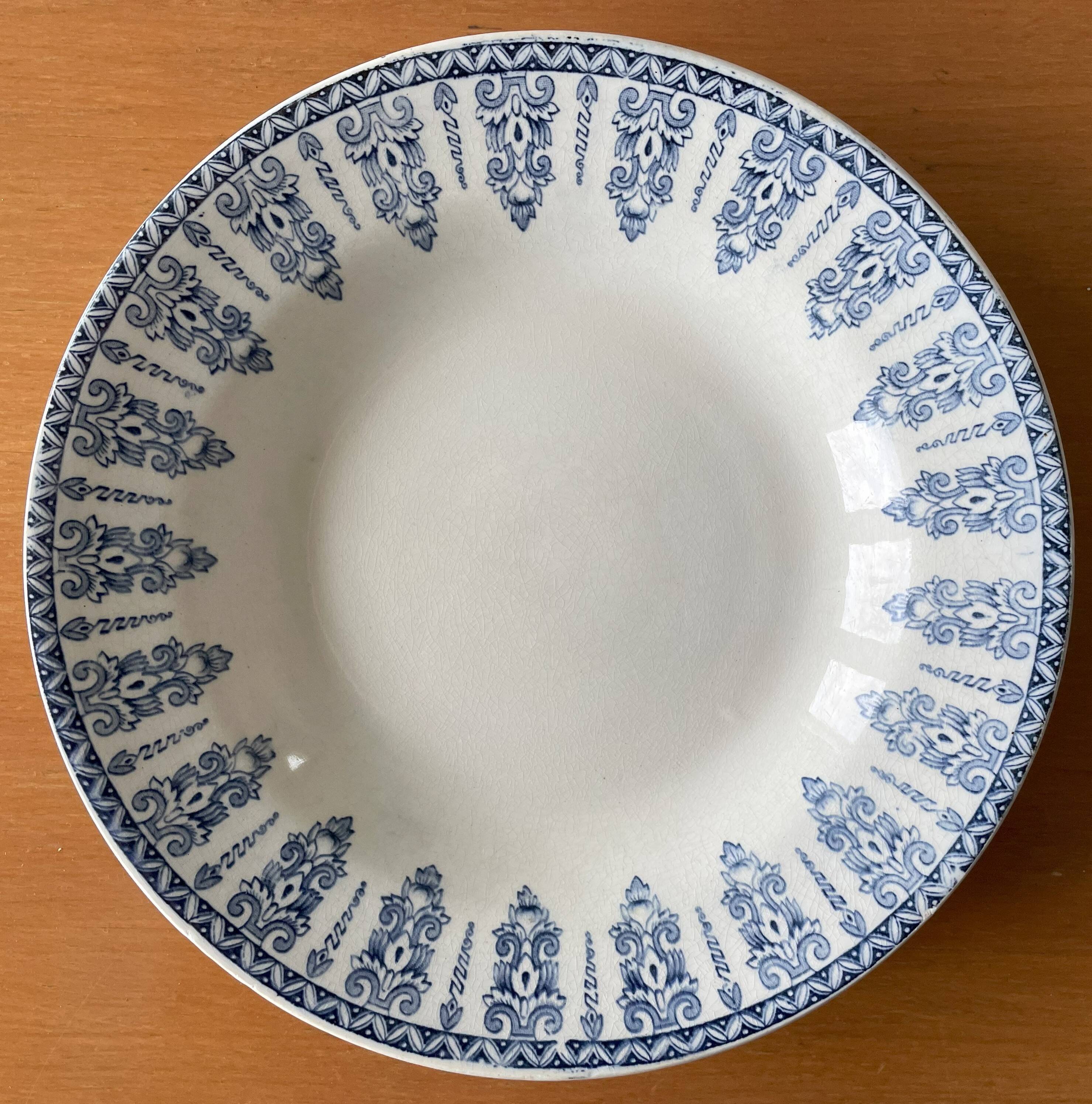 5 old GIEN earthenware soup plates