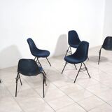 Set of 6 Eames Fiberglass DSX side chairs blue with velvet upholstery