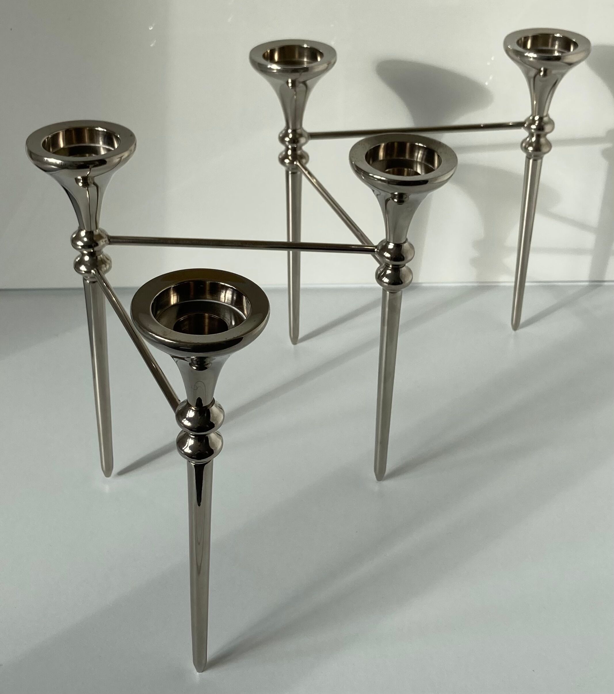 Articulated candlestick for 5 candles in chromed steel from the 1970s