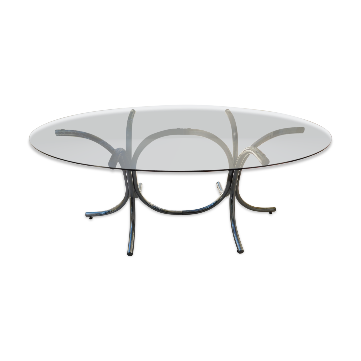 Table plateau verre pieds chromés vintage années 70'