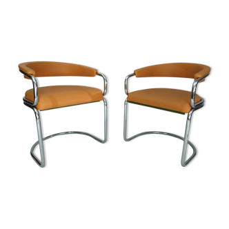 Paire de fauteuils en tubulaire chromé 1970