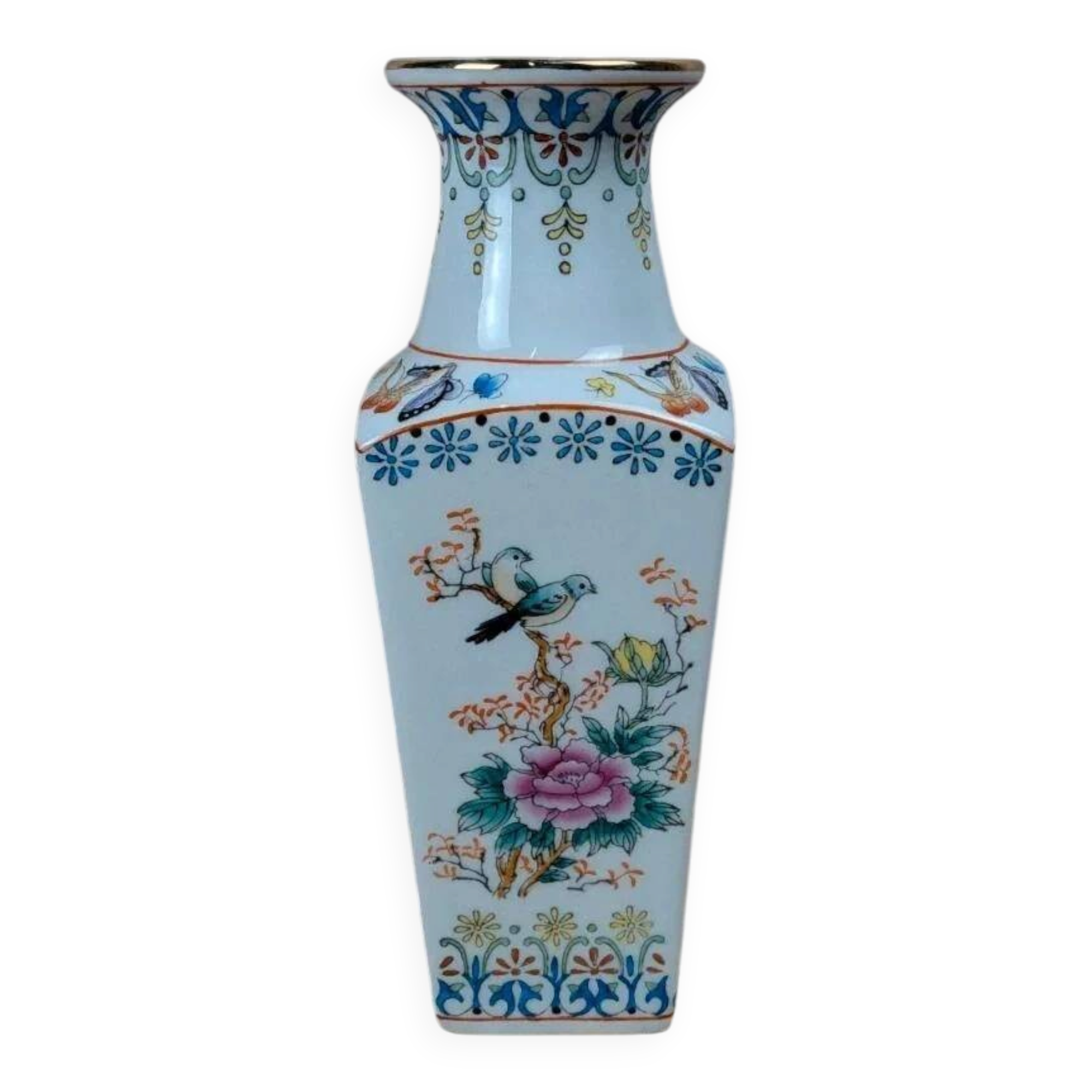 Vase chinois décor floral & oiseaux
