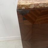 Art Deco chest of drawers with cut sides in mahogany veneer, 20th century