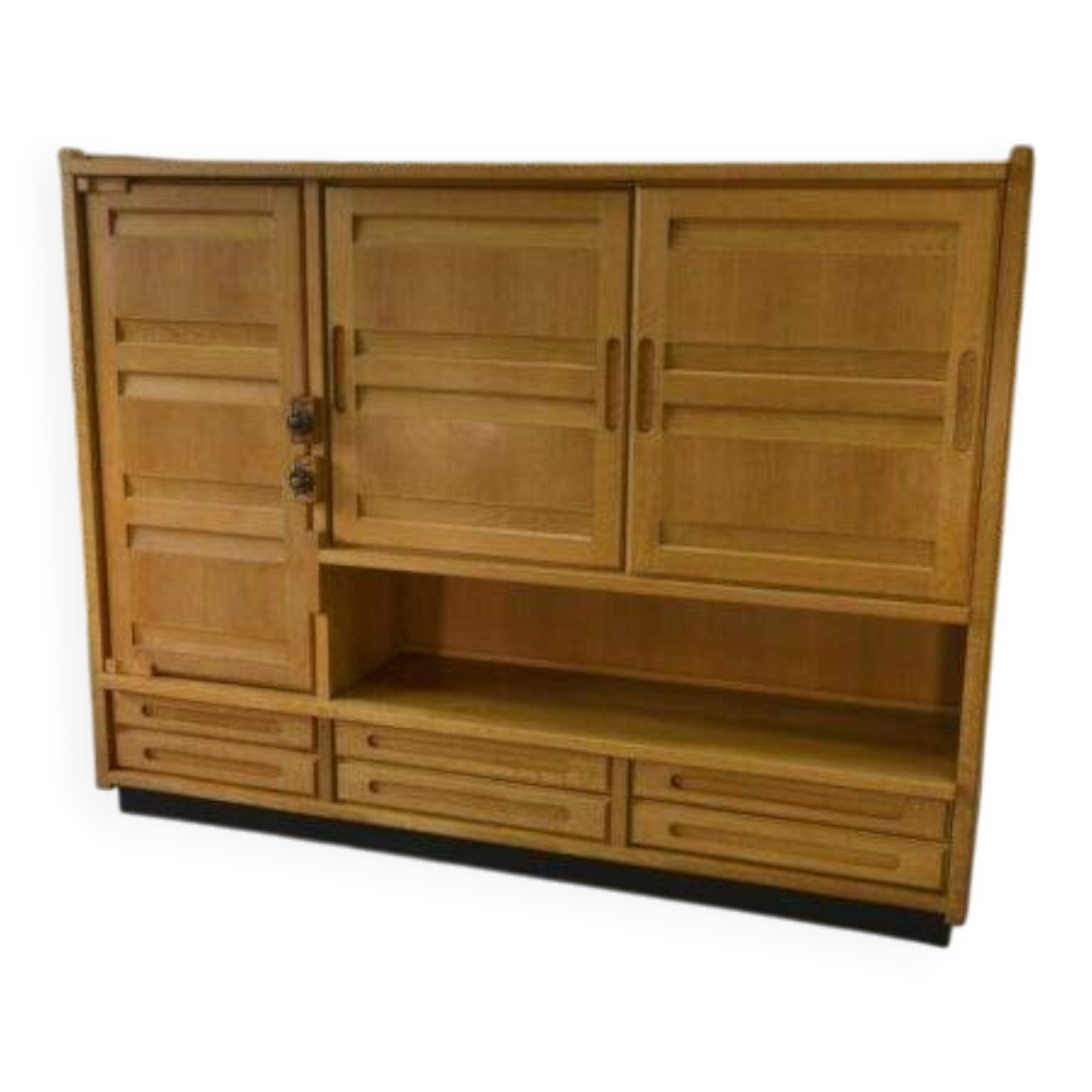 Solid oak wardrobe by Guillerme et Chambron and ceramic by Danikowski 1950s