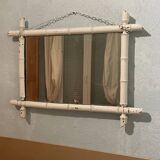 Miroir bambou blanc vintage ancien 72 X 53cm